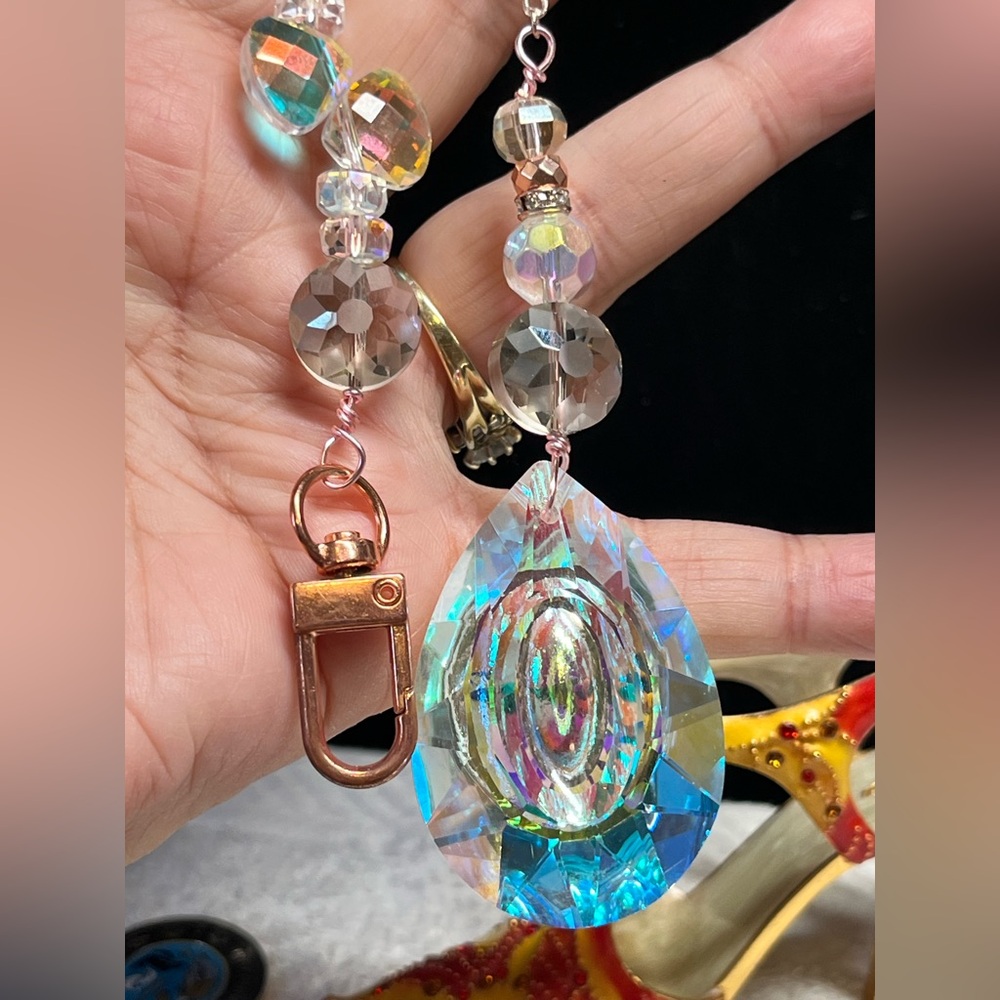 Window sun catcher or rear view mirror dangle-aurora borealis-rose gold